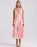 Alba | Midi Dress with Halter Neck and Gathered Bodice