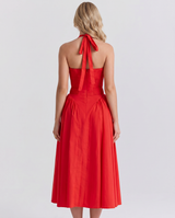 Alba | Midi Dress with Halter Neck and Gathered Bodice