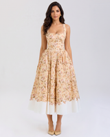 Adalyn | Floral Midi Dress with Gathered Skirt and Tulle Layer
