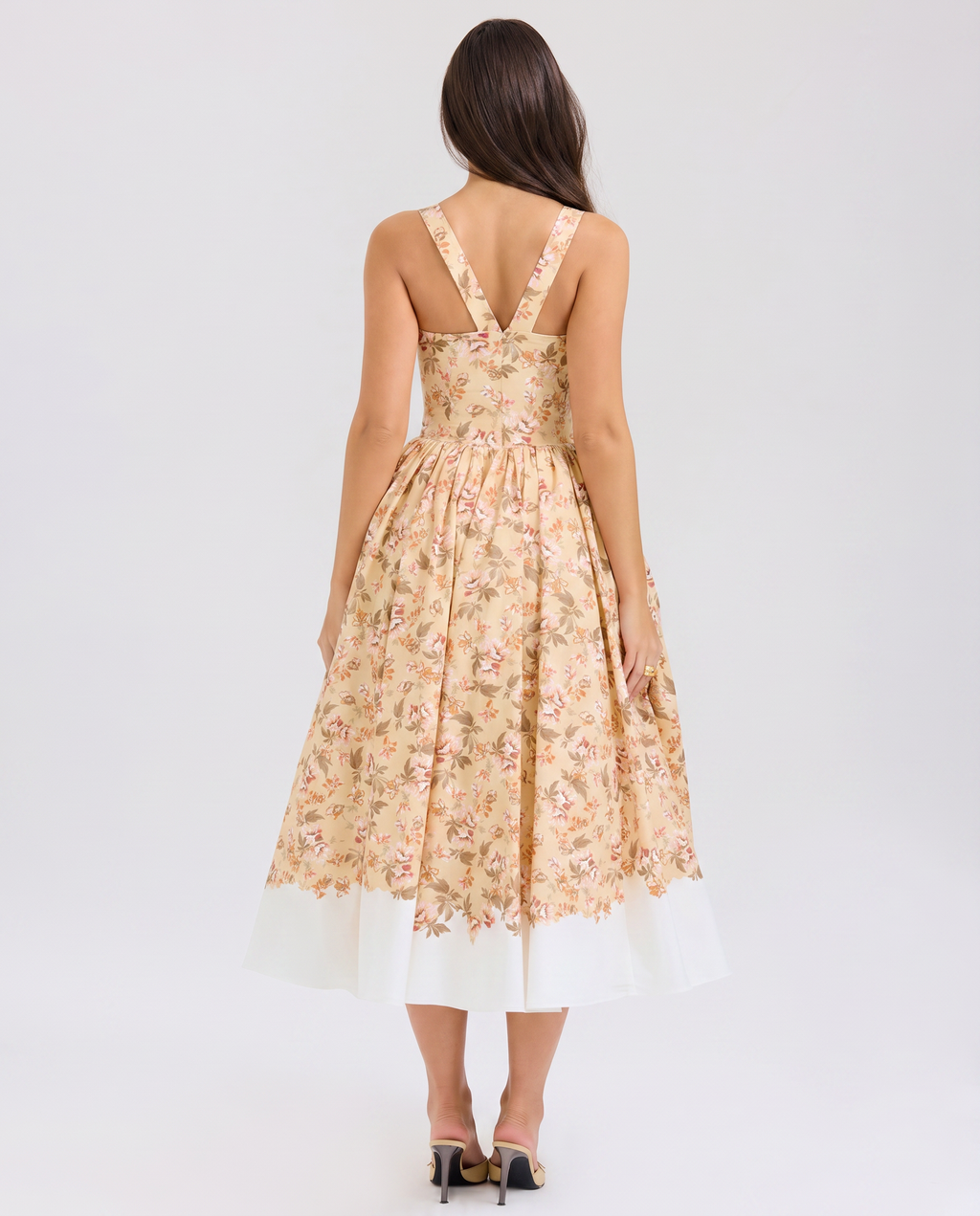 Adalyn | Floral Midi Dress with Gathered Skirt and Tulle Layer