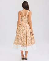 Adalyn | Floral Midi Dress with Gathered Skirt and Tulle Layer
