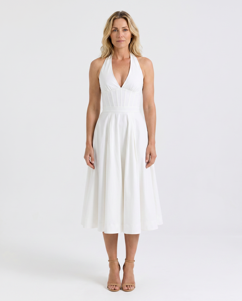 Amaya | Midi Dress with Halter Neck and Pleated Skirt