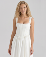 Allena | Midi Dress with Corset Bodice and Lace Trim
