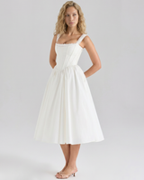 Allena | Midi Dress with Corset Bodice and Lace Trim