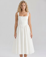 Allena | Midi Dress with Corset Bodice and Lace Trim
