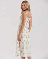 Cathy | Floral Midi Dress with Lace-Up Back