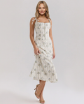 Cathy | Floral Midi Dress with Lace-Up Back