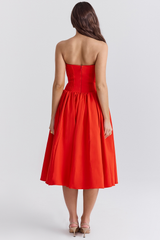Laurie | Strapless Midi Dress with Corset Bodice