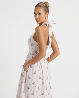 Aimee | Halter Neck Midi Dress with Lace-Up Bodice