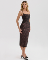 Sabrina | Lace Corset Midi Dress with Sheer Sleeves