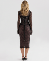 Sabrina | Lace Corset Midi Dress with Sheer Sleeves
