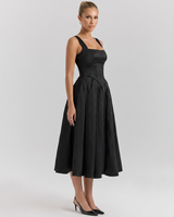 Patsy | Satin-Look Corset Midi Dress with Pleated Skirt