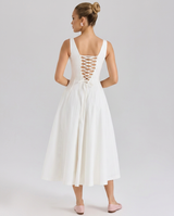 Zelma | Floral Printed Midi Sundress with Lace-Up Back