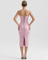 Cindy | Lace-Up Jacquard Midi Dress