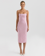 Cindy | Lace-Up Jacquard Midi Dress