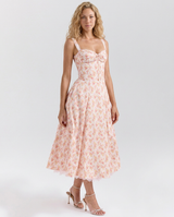 Rosie | Floral Print Cotton Corset Midi Dress