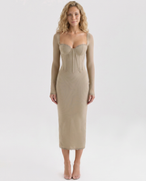 Ashlee | Lace Trim Corset Midi Dress with Long Sleeves