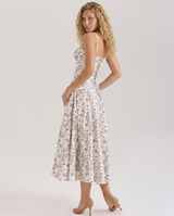 Sheree | Floral Print Midi Sundress with Lace-Up Back