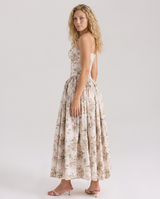 Aileen | Vintage Ribbon Print Cotton Midi Sundress