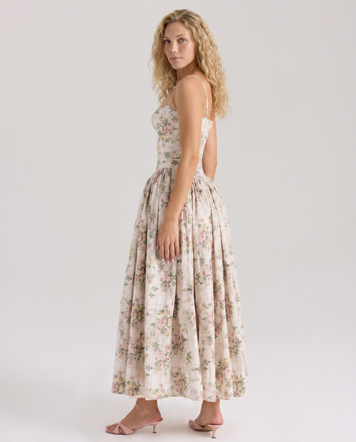 Aileen | Vintage Ribbon Print Cotton Midi Sundress