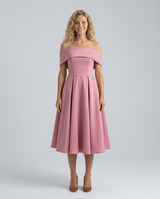 Amy | Off-Shoulder Midi Dress with Pleated Skirt