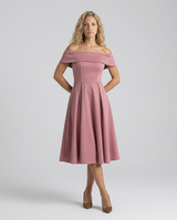 Amy | Off-Shoulder Midi Dress with Pleated Skirt
