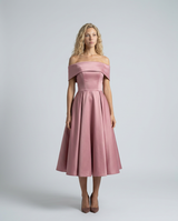 Amy | Off-Shoulder Midi Dress with Pleated Skirt