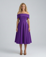 Amy | Off-Shoulder Midi Dress with Pleated Skirt
