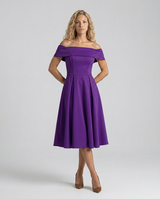 Amy | Off-Shoulder Midi Dress with Pleated Skirt