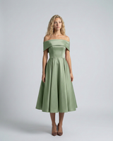 Amy | Off-Shoulder Midi Dress with Pleated Skirt