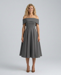Amy | Off-Shoulder Midi Dress with Pleated Skirt