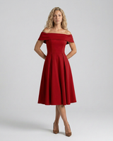 Amy | Off-Shoulder Midi Dress with Pleated Skirt