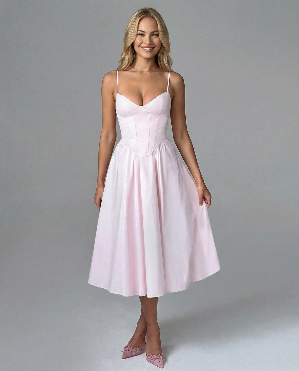 Maya | Flared Skirt Corset Midi Dress