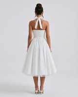 Lena | Midi Halter Neck Lace-Up Back Dress
