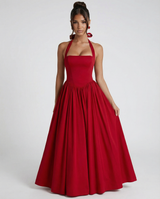 Lena | Midi Halter Neck Lace-Up Back Dress