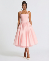 Lena | Midi Halter Neck Lace-Up Back Dress