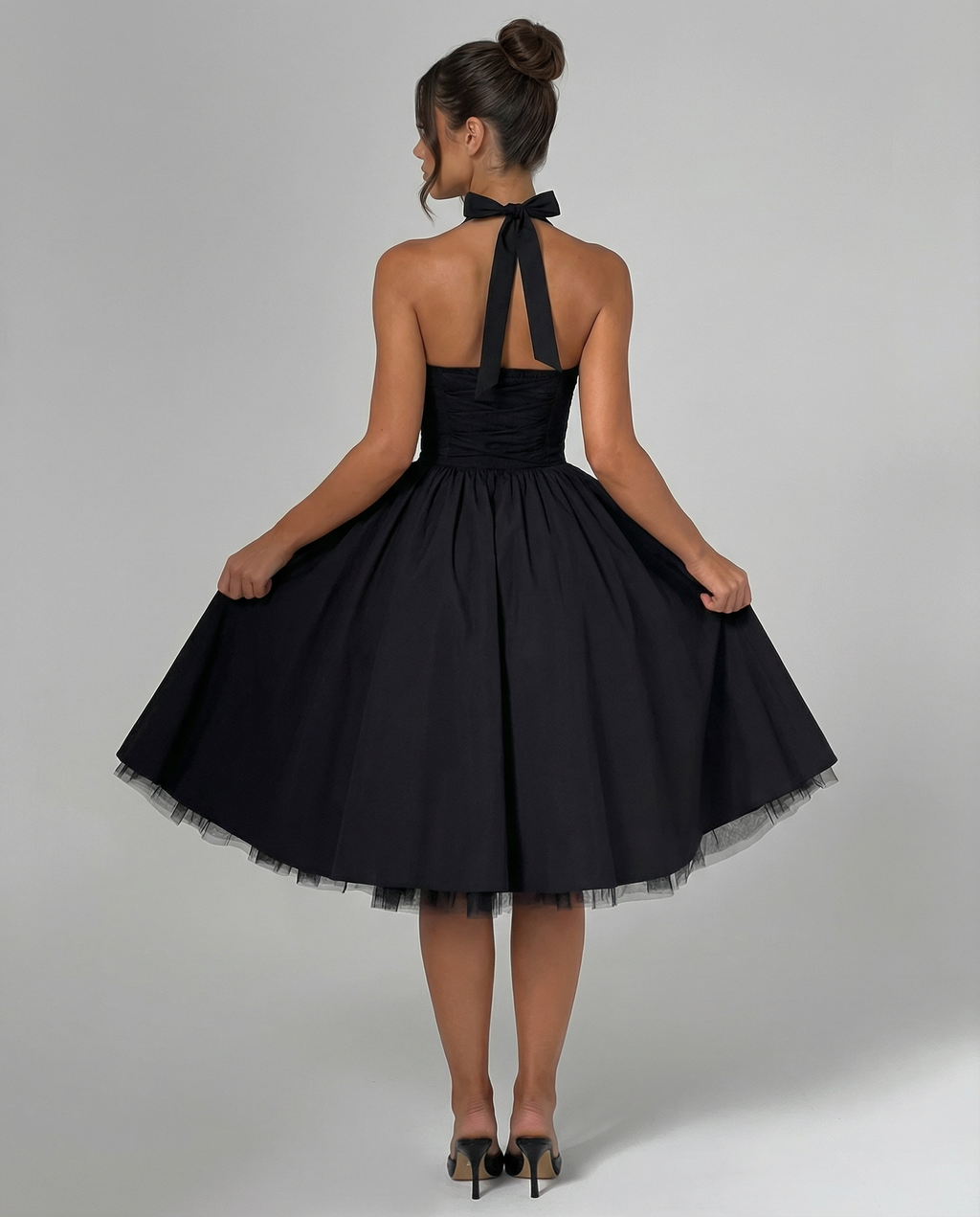 Lena | Midi Halter Neck Lace-Up Back Dress