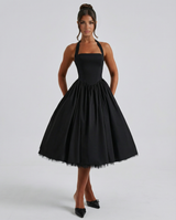 Lena | Midi Halter Neck Lace-Up Back Dress