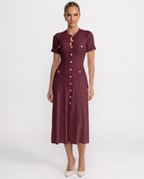Noor | Scalloped Sleeve Button-Front Knit Midi Dress