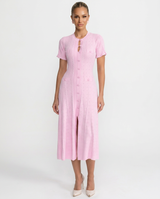 Noor | Scalloped Sleeve Button-Front Knit Midi Dress