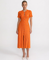 Noor | Scalloped Sleeve Button-Front Knit Midi Dress