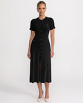 Noor | Scalloped Sleeve Button-Front Knit Midi Dress