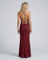 Angela | Maxi Dress with Floral Appliqué and Lace-Up Back