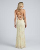 Angela | Maxi Dress with Floral Appliqué and Lace-Up Back