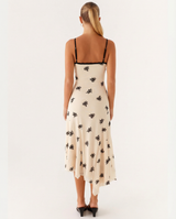 Marsha | Midi Dress with Lace Trim and Floral Embroidery