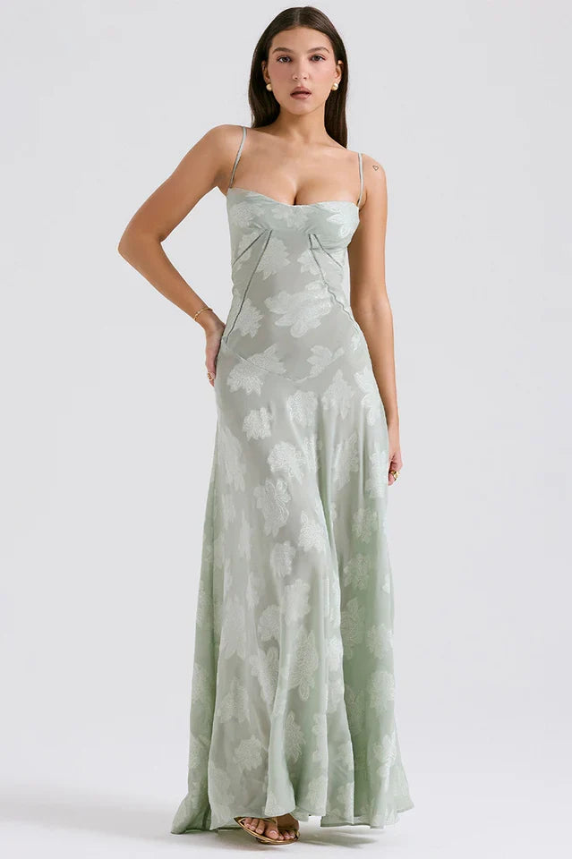 Gail | Maxi Dress with Floral Print and Lace-Up Back