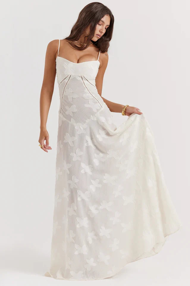 Flora | Maxi Dress with Floral Print and Lace-Up Back