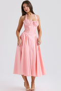Adabella | Halter Midi Sundress with Gathered Bust
