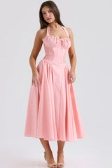 Adabella | Halter Midi Sundress with Gathered Bust