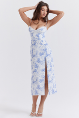 Myrtle | Floral Corset Midi Dress with Side Split